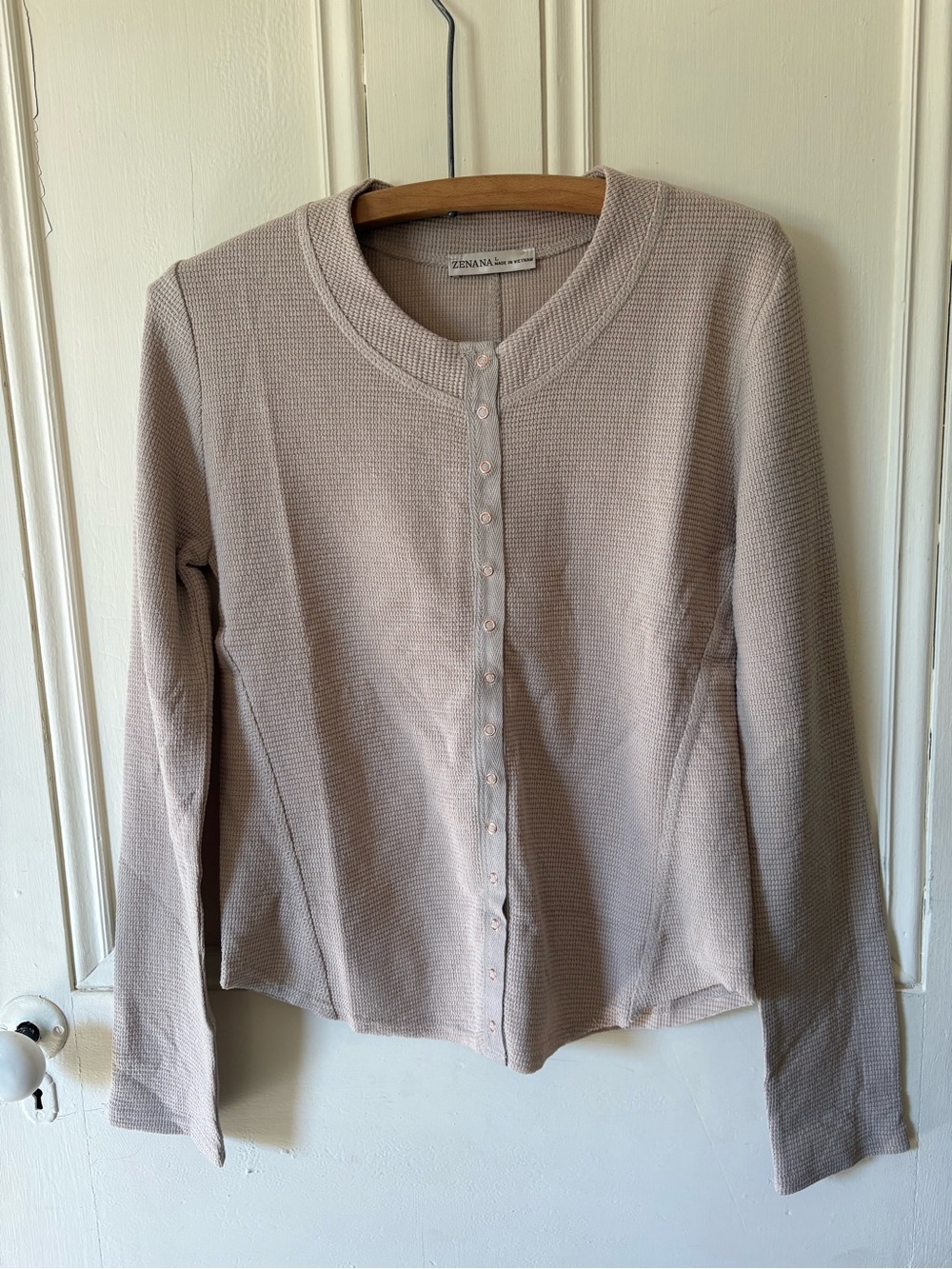 Zenana Outfitters Taupe Button-Front Knit Cardigan